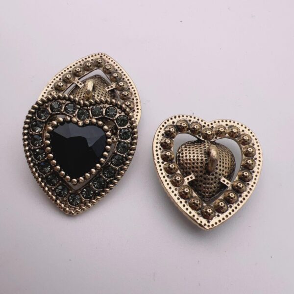 25mm Vintage Heart Shaped Crystal Metal Shank Buttons 10pcs - Image 3