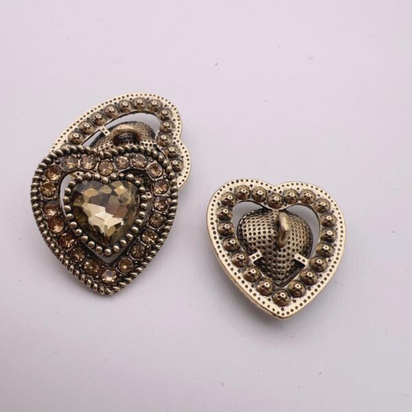 25mm Vintage Heart Shaped Crystal Metal Shank Buttons 10pcs - Image 4