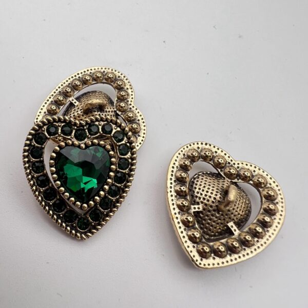 25mm Vintage Heart Shaped Crystal Metal Shank Buttons 10pcs - Image 5