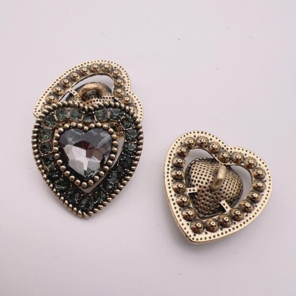 25mm Vintage Heart Shaped Crystal Metal Shank Buttons 10pcs - Image 6