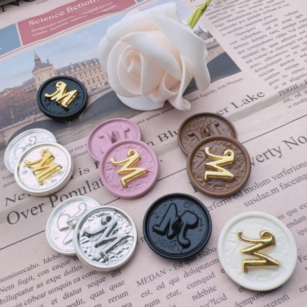 25mm Letter M Round Metal Decorative Buttons 48 Pack