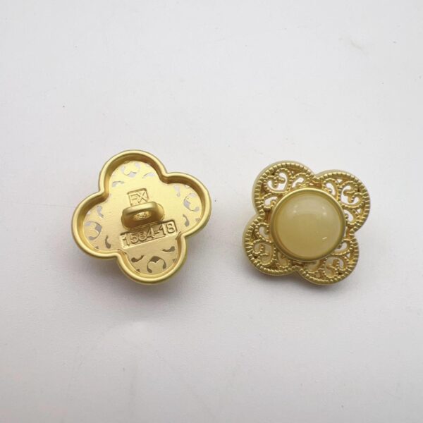 17.5mm Chinese Hollow Flower Gold Alloy Shank Buttons 50 Pac - Image 2