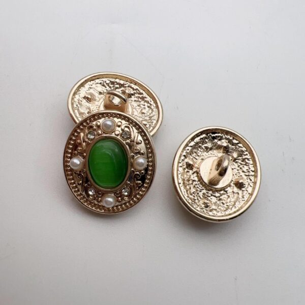 25mm Vintage Green Crystal Bead Metal Shank Buttons 48 Pack - Image 3