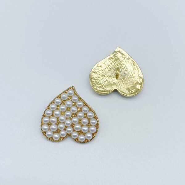 Heart Shaped Rhinestone Pearl Metal Shank Coat Buttons 49 Pack - Image 2