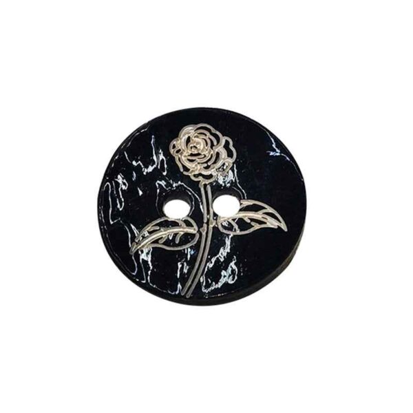 24L (15mm) Black Printed Mother of Pearl Shell Buttons 100pcs