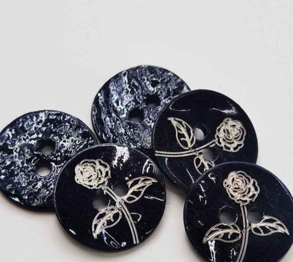 24L (15mm) Black Printed Mother of Pearl Shell Buttons 100pcs