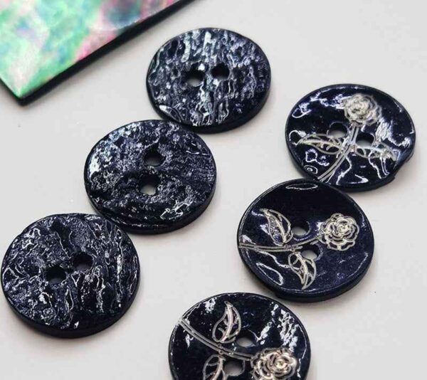 24L (15mm) Black Printed Mother of Pearl Shell Buttons 100pcs