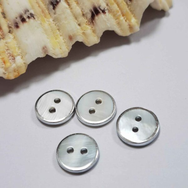 18L (11mm) Round 2-Hole Freshwater Shell Buttons Silver Edge 105 Pack