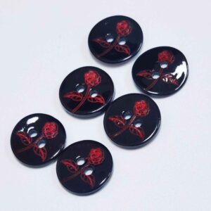 20L Chinese Style Black Red Floral Mother of Pearl Shell Buttons 100pcs