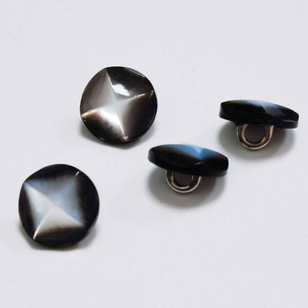 16L Diamond-Cut Black Mother of Pearl Buttons Metal Shank 100PCS