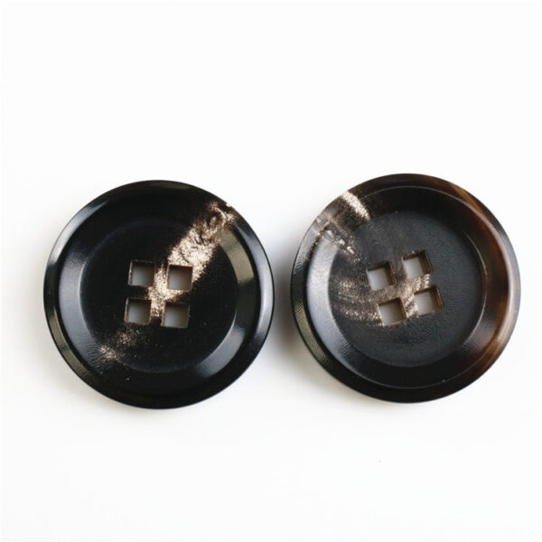 12.5-28mm Round Black Buffalo Horn Buttons with Four Square Holes 20pcs - Image 2