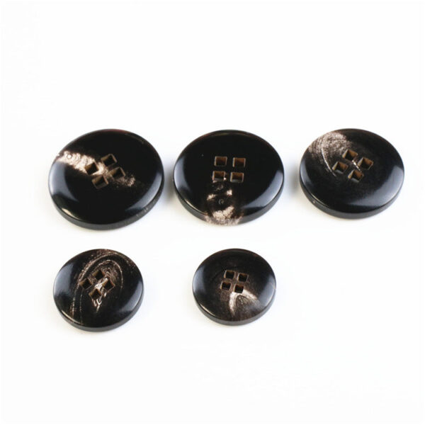 12.5-28mm Round Black Buffalo Horn Buttons with Four Square Holes 20pcs - Image 3