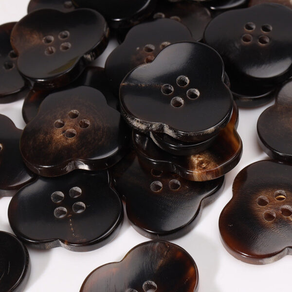 23mm Coffee-Colored Flower-Shaped 4-Hole Horn Coat Buttons - Image 2