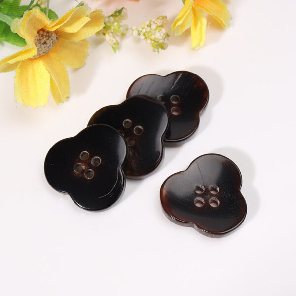 23mm Coffee-Colored Flower-Shaped 4-Hole Horn Coat Buttons - Image 3