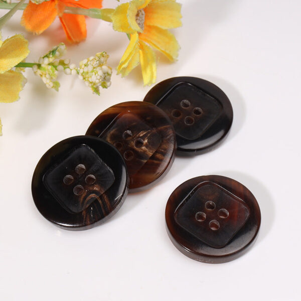 23mm Coffee-Colored Square Four-Hole Horn Buttons - Image 3