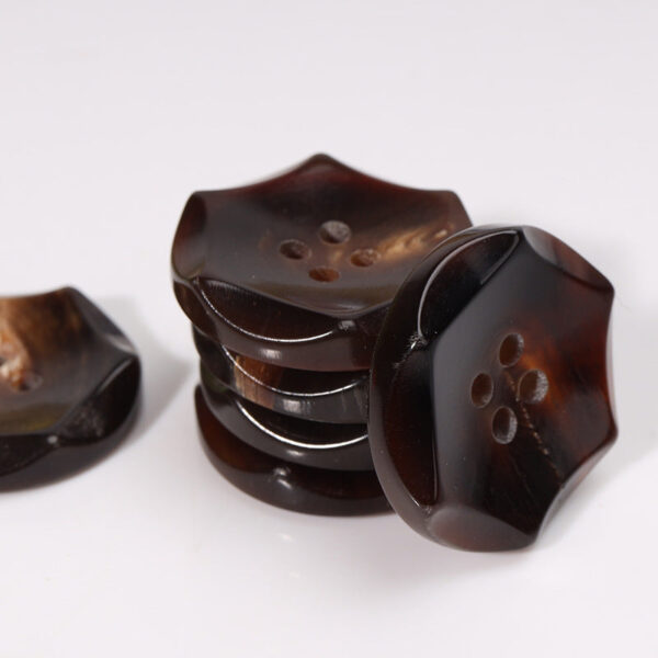 23mm Hexagonal Four-Hole Coffee-Colored Horn Buttons 10pcs - Image 3