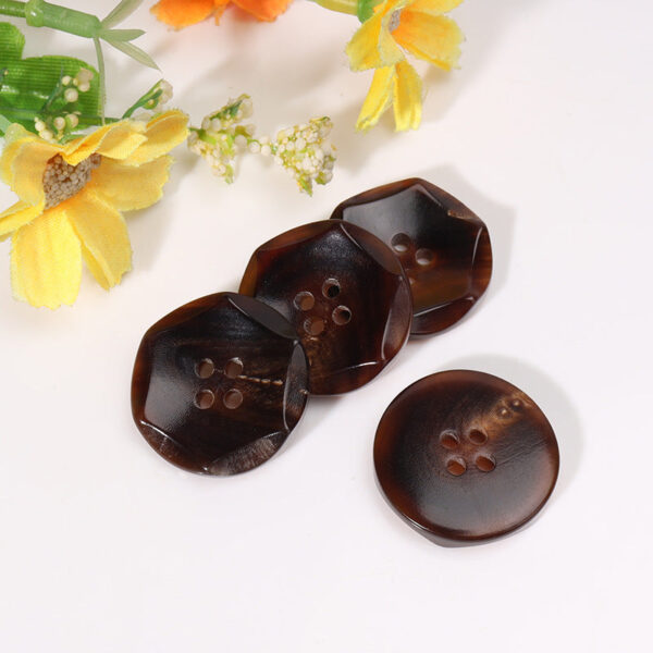 23mm Hexagonal Four-Hole Coffee-Colored Horn Buttons 10pcs - Image 2