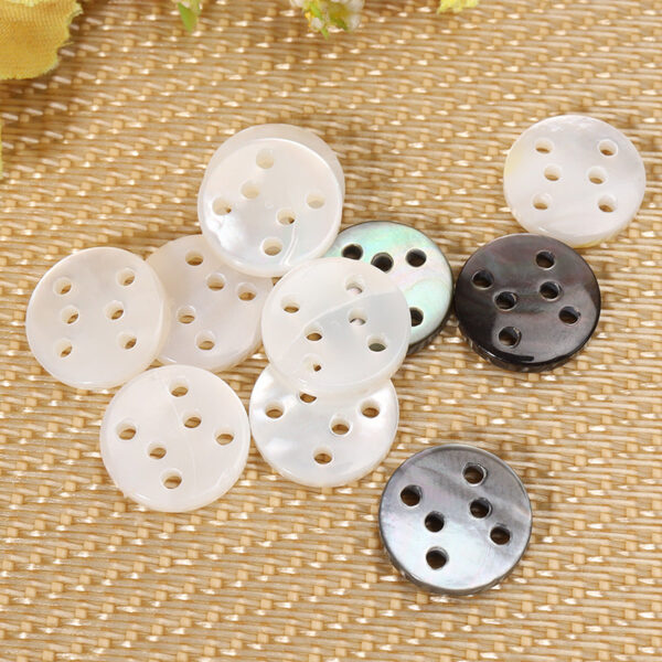 11.5mm Natural Round Six-Hole White and Black Shell Buttons - Image 4