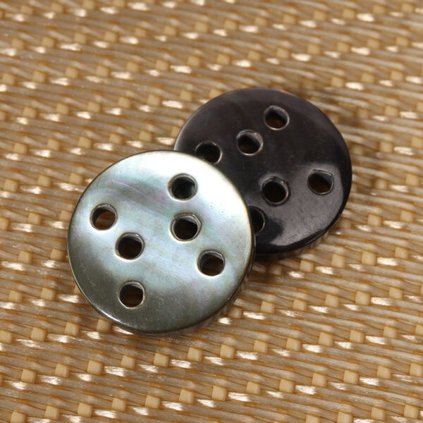 11.5mm Natural Round Six-Hole White and Black Shell Buttons - Image 2