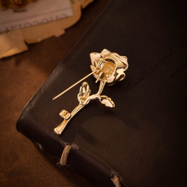 Golden Rose Brooch Corsage Lapel Pin 2pcs - Image 3