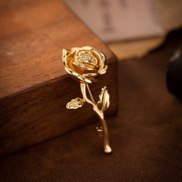 Golden Rose Brooch Corsage Lapel Pin 2pcs - Image 2