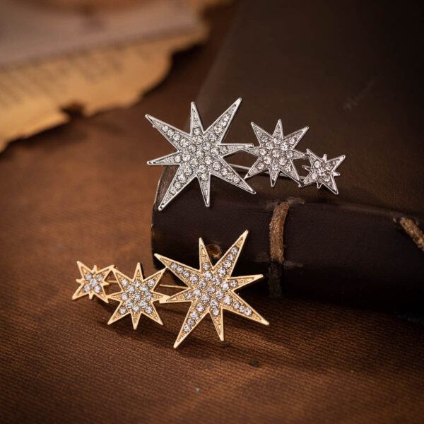 Eight-Pointed Star Pin Brooch for Men Suits 2pcs - Image 2