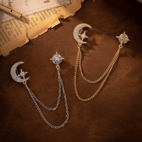 Creative Moon Chain Brooch - Gold and Silver 2-Piece Set