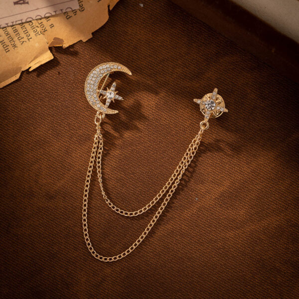 Creative Moon Chain Brooch - Gold and Silver 2-Piece Set - Image 4