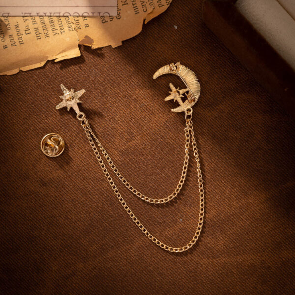 Creative Moon Chain Brooch - Gold and Silver 2-Piece Set - Image 2