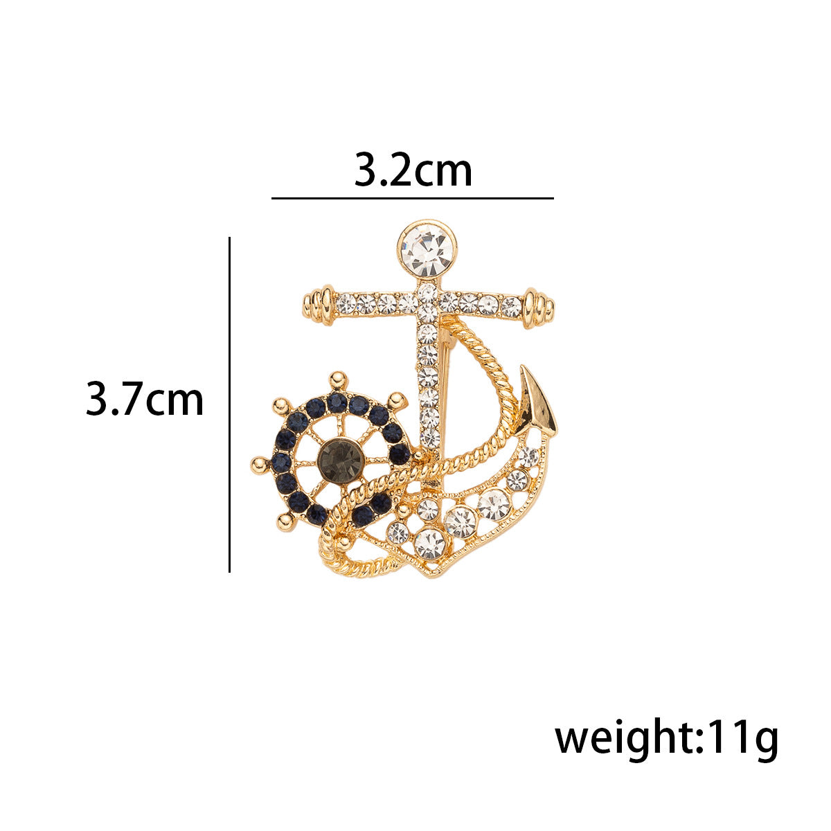 Navy Full Diamond Ship's Helm Anchor Pin Brooch 2 Pack