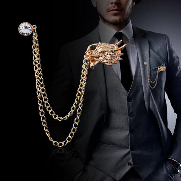 Dragon Head Rhinestone Chain Collar Brooch Lapel Pin 5pcs - Image 2