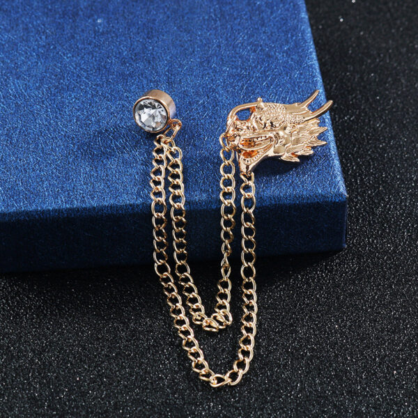 Dragon Head Rhinestone Chain Collar Brooch Lapel Pin 5pcs - Image 3