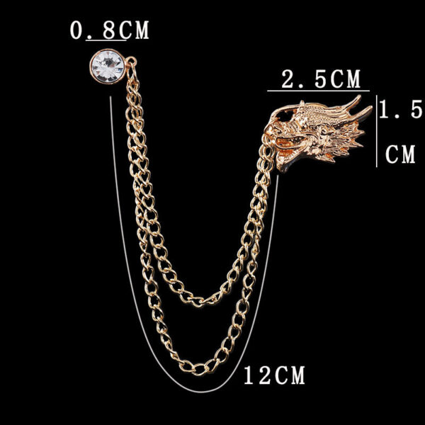 Dragon Head Rhinestone Chain Collar Brooch Lapel Pin 5pcs - Image 5