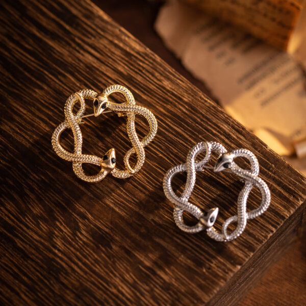 Retro Gold and Silver Flower and Snake Metal Brooch 4pcs