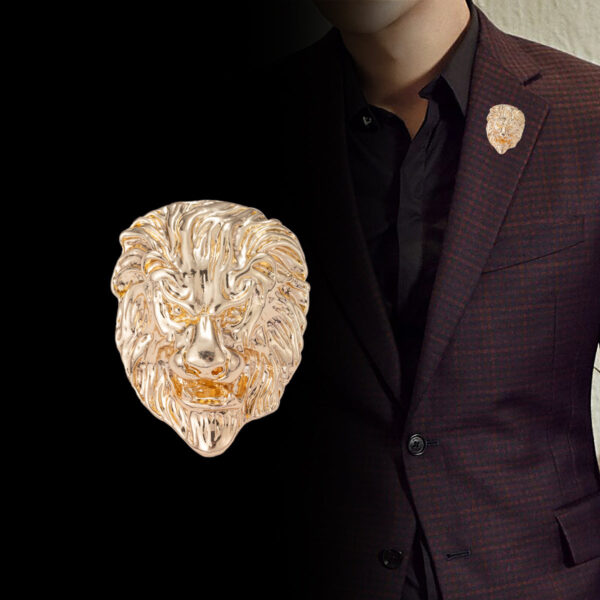 Lion Head Brooch for Men Retro Alloy Animal Pin 2 Pack - Image 2