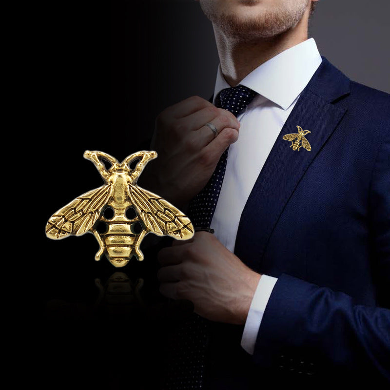 Retro Bee-Shaped Brooch Pin Decorative Badge for Men's Suits 12pcs