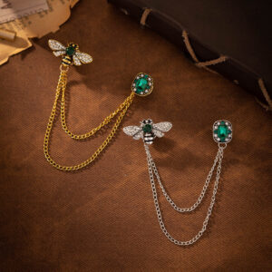 Bee Tassel Diamond-Inlaid Emerald Brooch for Women Suit 2 Pack