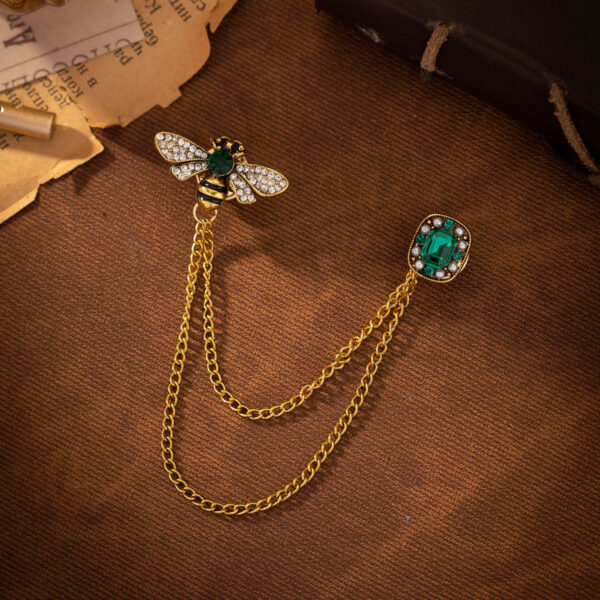 Bee Tassel Diamond-Inlaid Emerald Brooch for Women Suit 2 Pack - Image 2