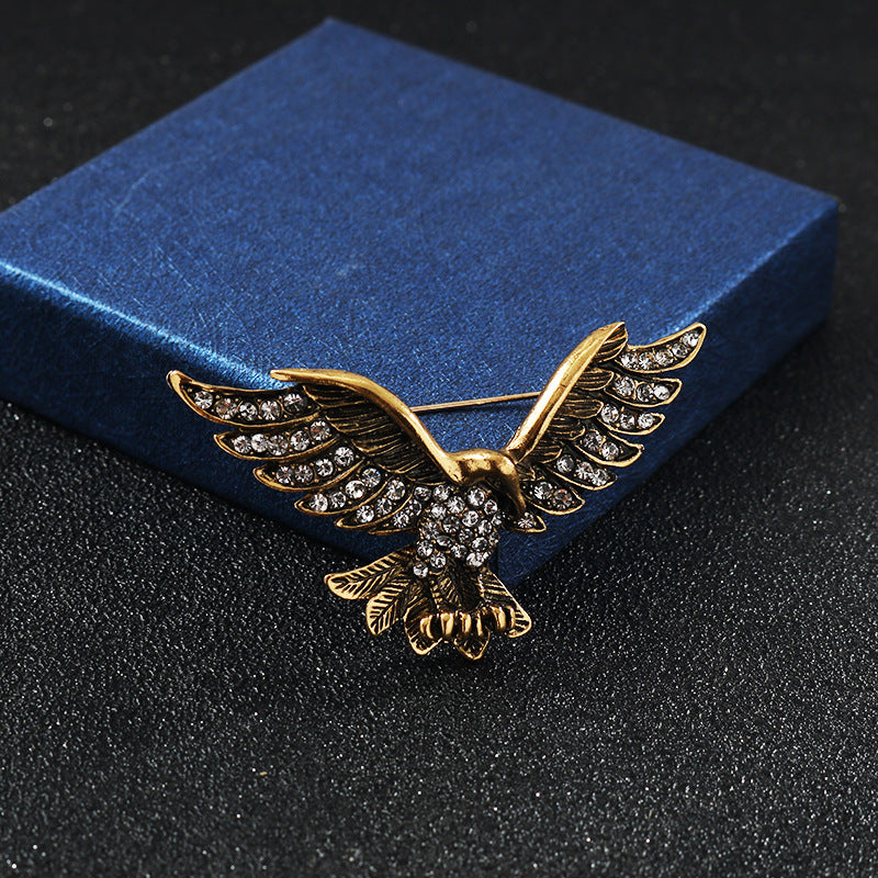Retro Gold Silver Eagle Spreading Wings Diamond Brooch 2 Pack - Image 5