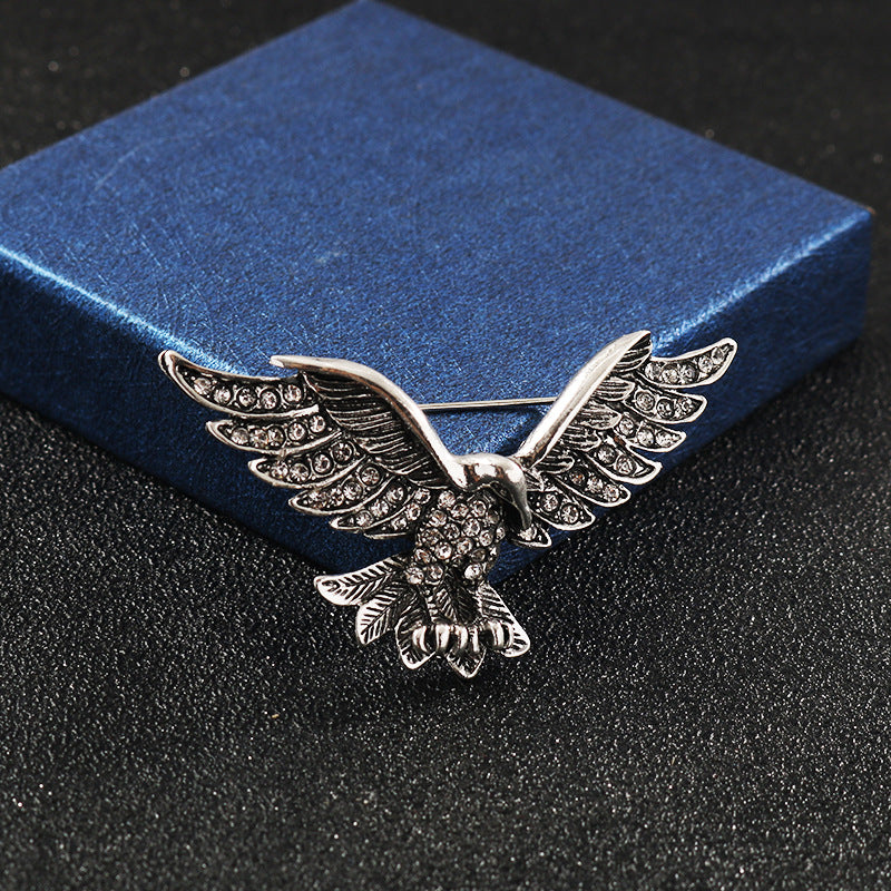 Retro Gold Silver Eagle Spreading Wings Diamond Brooch 2 Pack - Image 4