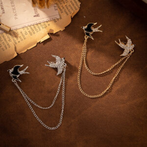 Flying Swallows Chain Metal Brooch Pin for Women Fashion Suit 2 Pack