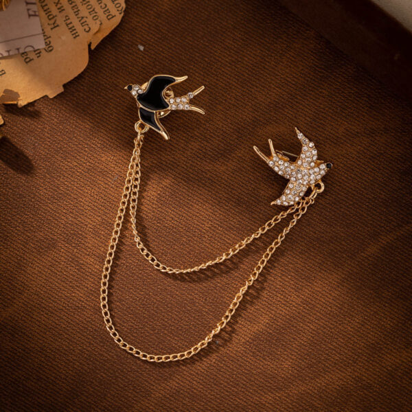 Flying Swallows Chain Metal Brooch Pin for Women Fashion Suit 2 Pack - Image 4
