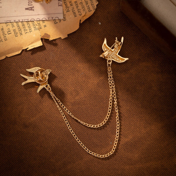 Flying Swallows Chain Metal Brooch Pin for Women Fashion Suit 2 Pack - Image 2