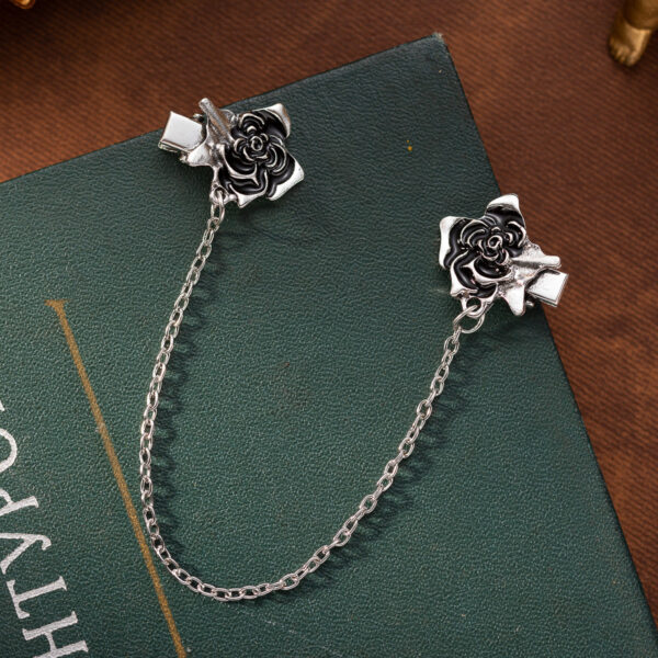Fashion Oil-Dripping Rose Collar Clip with Chain 3pcs - Image 2
