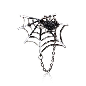Silver Diamond-Inlaid Spider Web with Chain Creative Brooch 3pcs