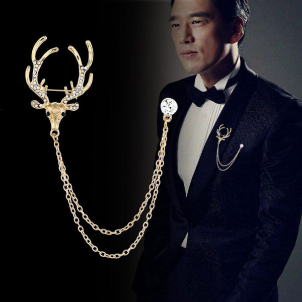 Christmas Deer Head Brooch with Chain Corsage 4pcs