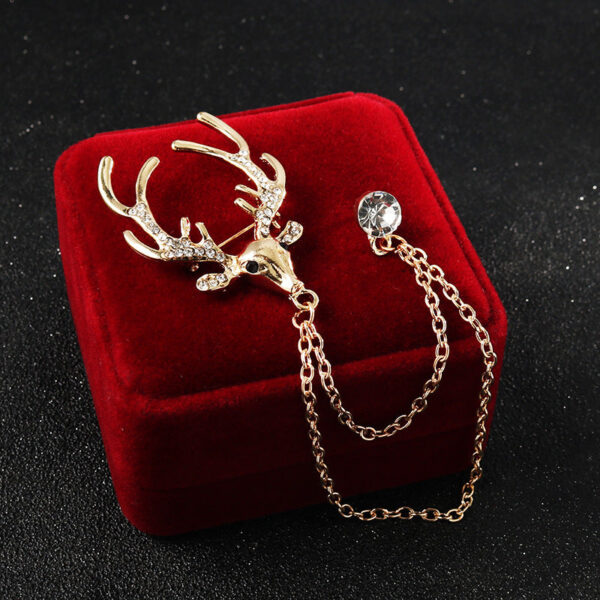 Christmas Deer Head Brooch with Chain Corsage 4pcs - Image 3