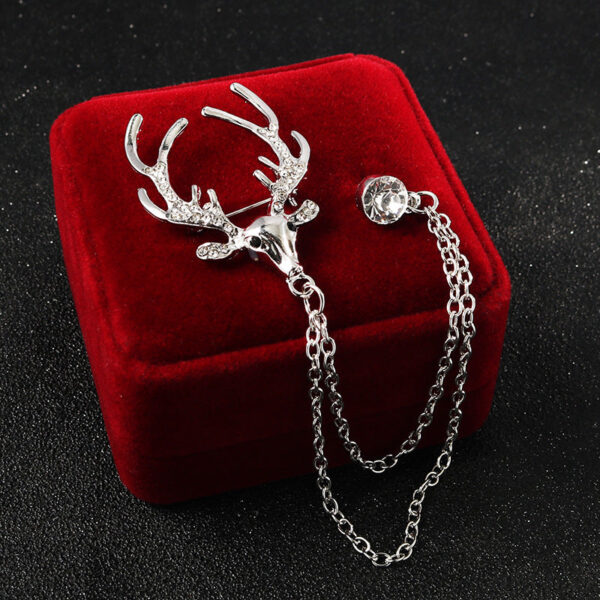 Christmas Deer Head Brooch with Chain Corsage 4pcs - Image 4