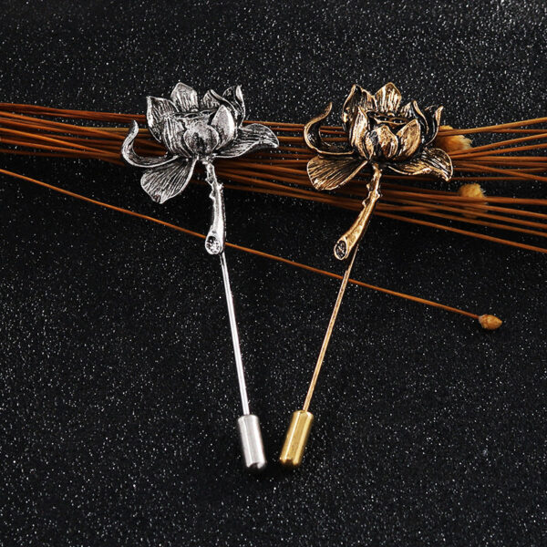 Vintage Gold Silver Lotus Brooch Lapel Pin 6pcs