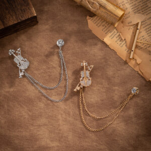 Diamond Violin Brooch Tassel Badge for Men Suits 2 Pack